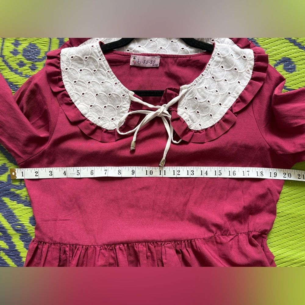 Vintage Cotton Maxi Dress with Peter Pan Lace Collar Prairie Style Size Medium - Picture 9 of 11